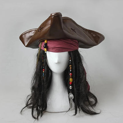 Piratenhut Kostuem Set mit Peruecke Perlen und rotem Bandana