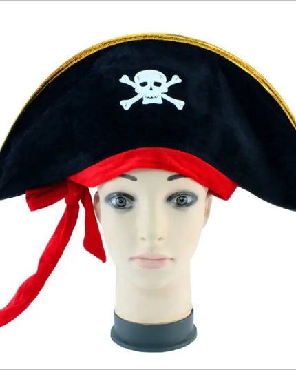 Piratenhut Skull schwarz mit rotem Bandana und Totenkopf