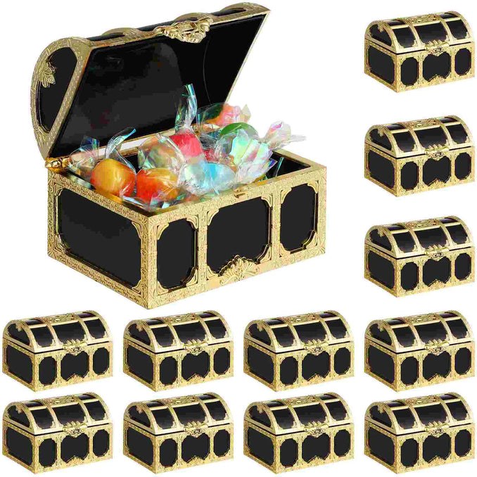 Piratentruhe 12er Set schwarz gold Kunststoff Candy Box Party