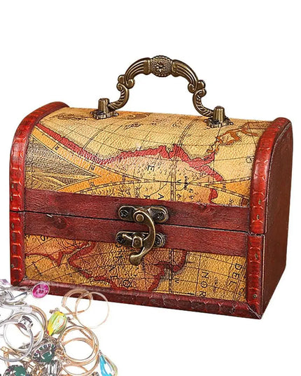 Piratentruhe Holz Vintage Landkarten-Motiv