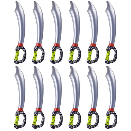 Piraten Schwert Kinder Set mit 12 aufblasbaren Säbeln, silberne Klinge mit gruen-schwarzem Griff, PVC