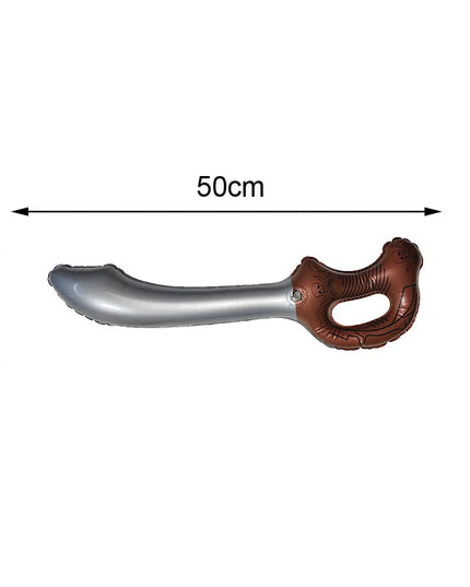 Aufblasbarer Piratensäbel Kinder 50x14cm, silberne Klinge mit braunem Totenkopfgriff, PVC