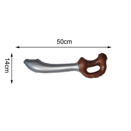 Aufblasbarer Piratensäbel Kinder 50x14cm, silberne Klinge mit braunem Totenkopfgriff, PVC