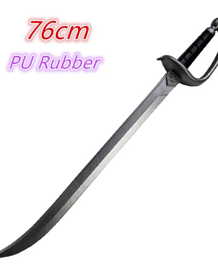 Piraten Schwert Cosplay aus PU-Gummi, 76 cm, dunkelsilberne geschwungene Klinge mit Korbgriff