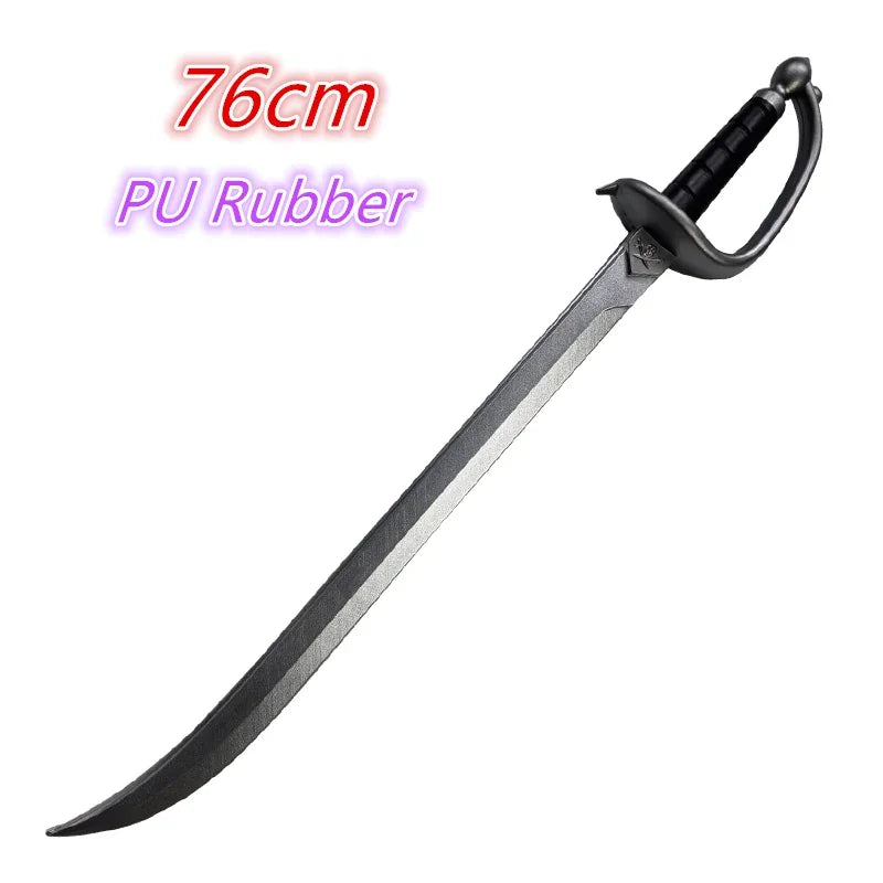 Piraten Schwert Cosplay aus PU-Gummi, 76 cm, dunkelsilberne geschwungene Klinge mit Korbgriff
