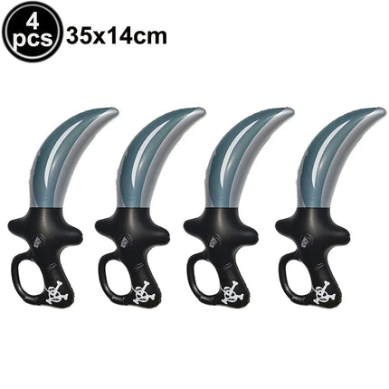 4 aufblasbare Piratensäbel Fastnacht-Set je 35x14cm, grau-silberne Klinge mit schwarzem Totenkopfgriff, PVC