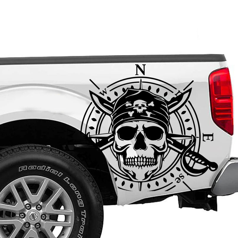 Piraten Kompass Totenkopf Gold Vinyl Decal Detailansicht