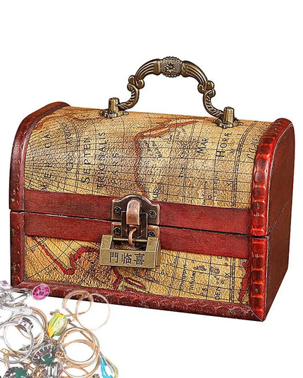 Piratentruhe Holz klein mit Schnallenschloss und Landkarte