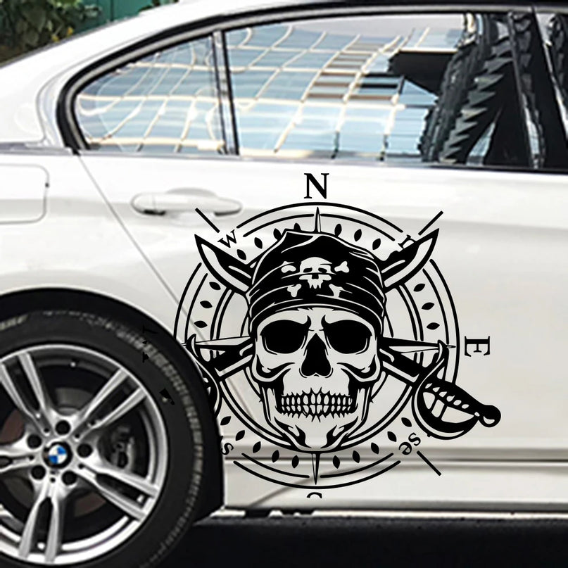 Piraten Kompass Aufkleber Auto Gold Totenkopf Windrose