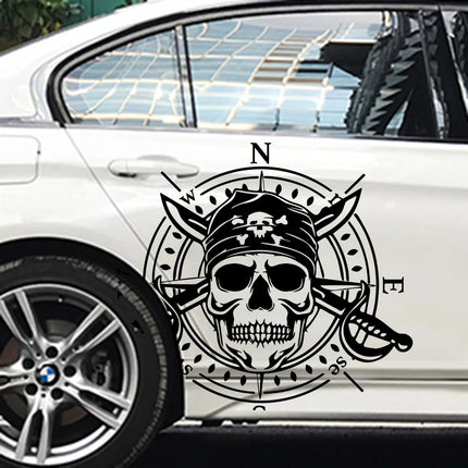 Piraten Kompass Aufkleber Dunkelblau auf Autotuer