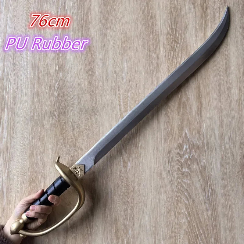 Grosser Piratensäbel 76cm aus PU-Gummi mit goldenem Kreuzschutz, dunkelgrauem Griff und silberner Klinge