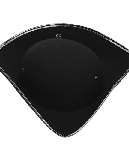 Piratenhut Schwarz Damen Dreispitz mit silbernem Metallicrand