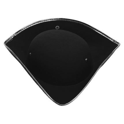 Piratenhut Schwarz Damen Dreispitz mit silbernem Metallicrand