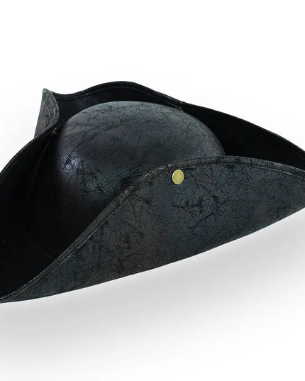 Piratenhut Herren schwarz Lederoptik Dreispitz Vintage