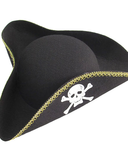 Piratenhut Dreispitz schwarz gold komplett Ansicht