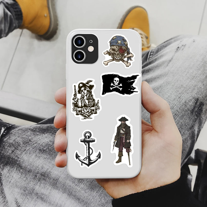 Schwarzweiss Piraten Aufkleber verschiedene Totenkopf Designs