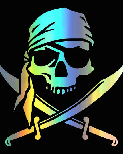 Totenkopf Aufkleber Gold holografisch 15x16cm Bandana Sabel