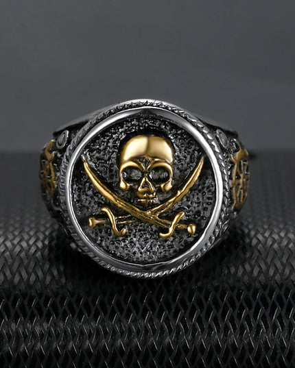 Bicolor Piraten-Ring mit Totenkopf