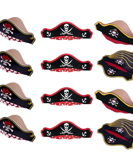 Papier Piratenhut Set Detail Totenkopf Motiv roter Rand