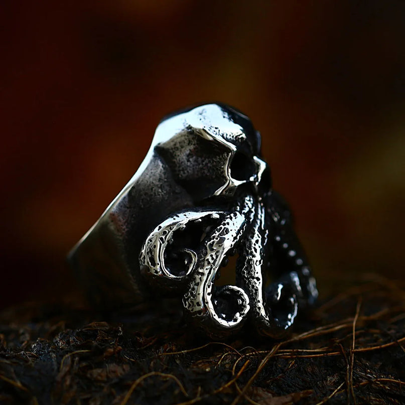 Gothic Totenkopf-Oktopus Ring