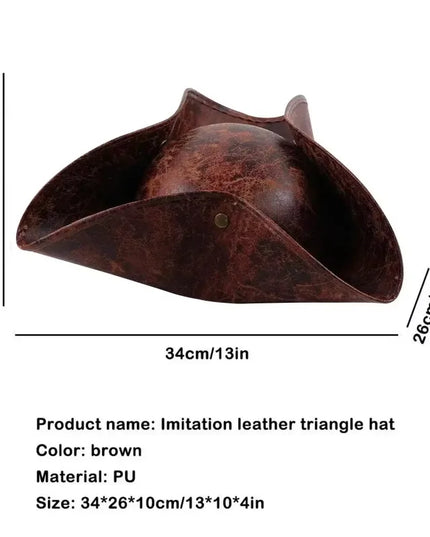 Brauner Dreispitz Piratenhut Kunstleder Seitenansicht