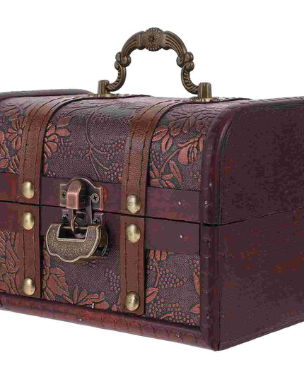 Piratentruhe Geschenkbox Holz dunkelbraun Blumenmuster Bronzegriff Vintage