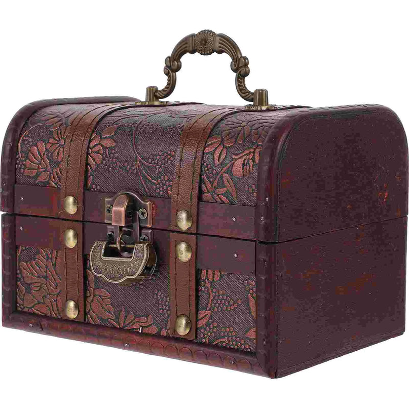 Piratentruhe Geschenkbox Holz dunkelbraun Blumenmuster Bronzegriff Vintage