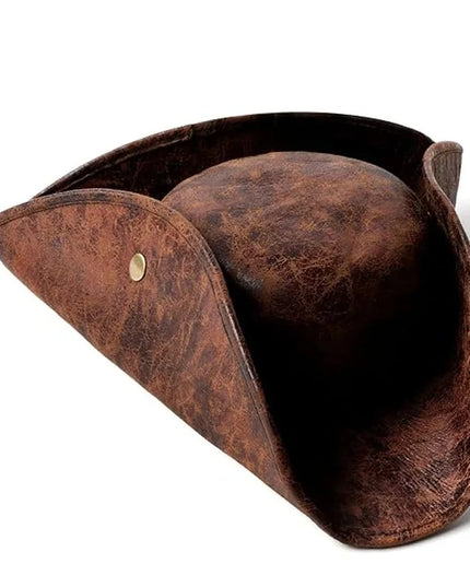 Leder Piratenhut braun Dreispitz Vintage Knitter-Patina
