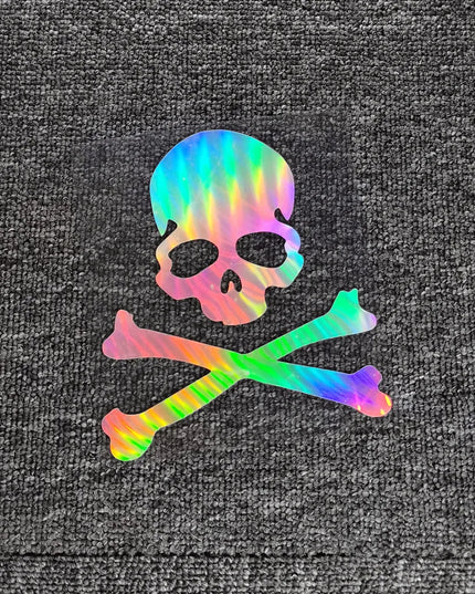 Holographischer Piraten Totenkopf Sticker Nahaufnahme