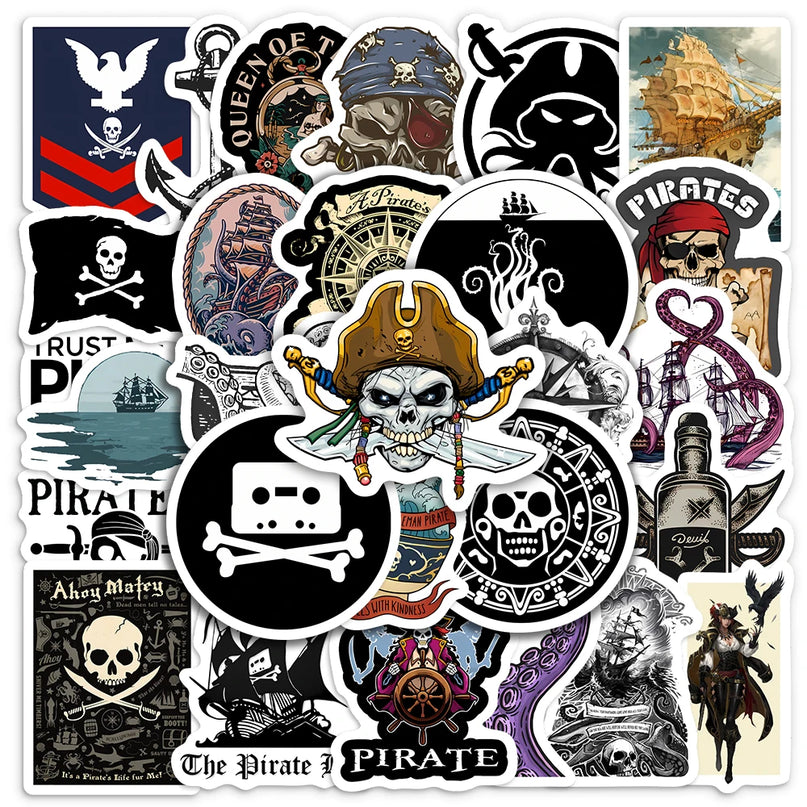 Piraten Aufkleber LKW 50 Stueck schwarzweiss Sticker Set
