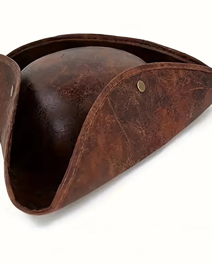 Piratenhut Leder Braun Dreispitz Vintage Frontansicht