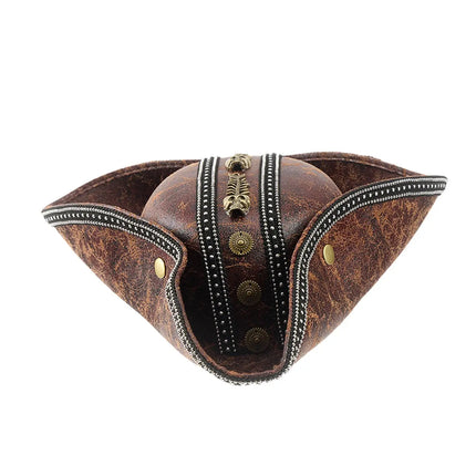 Steampunk Piratenhut braun Lederoptik Dreispitz Frontansicht