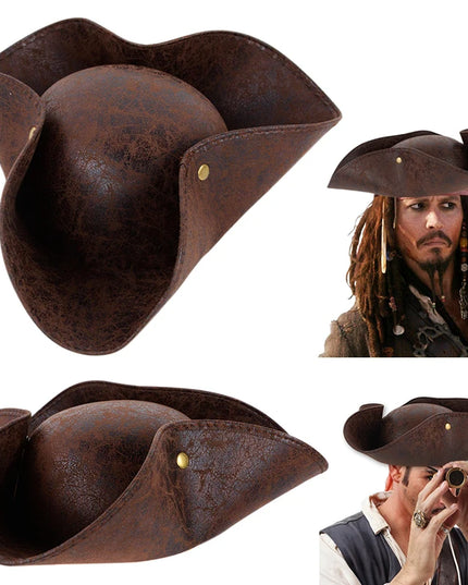 Piratenhut Kunstleder Seitenansicht rotes Band