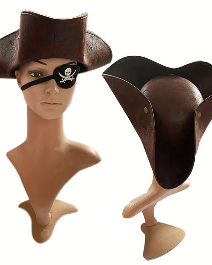 Piratenhut Dreispitz braun Kunstleder komplett