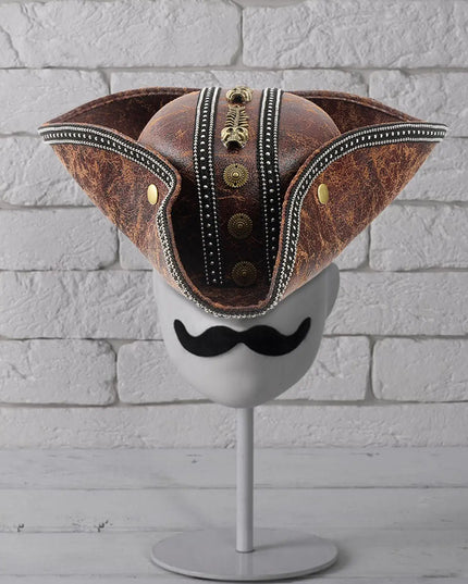 Steampunk Dreispitz Piratenhut Rueckansicht Nieten