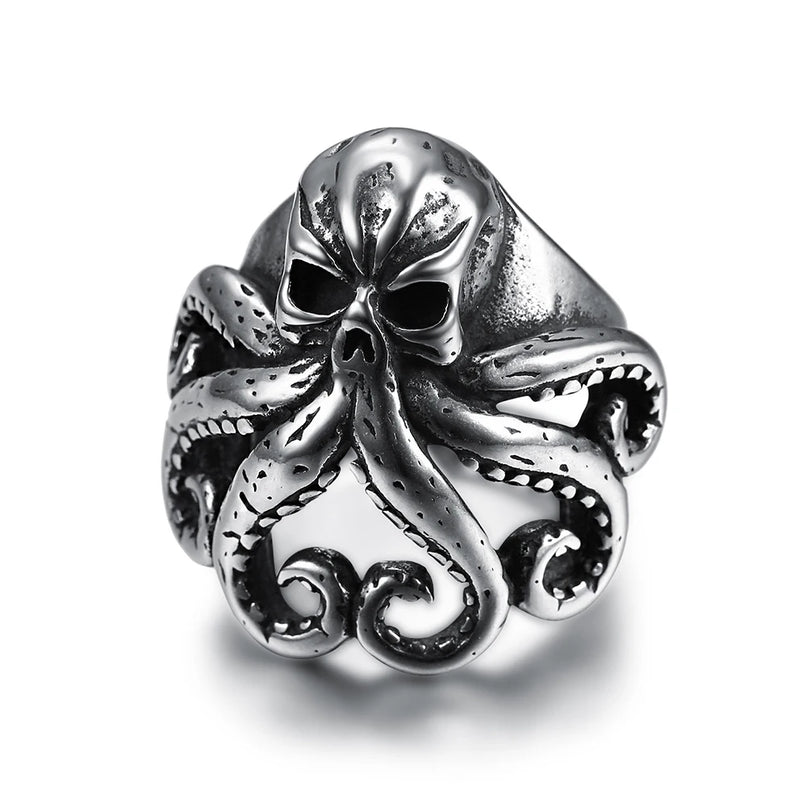 Schwarzer Kraken-Skull Ring mit Tentakeln