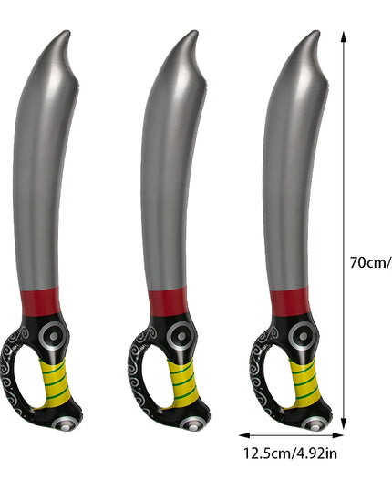 Piraten Schwert aufblasbar Set 3 oder 6 Stuck, grau-silberne Klinge mit schwarz-gelbem Griff, PVC 70cm