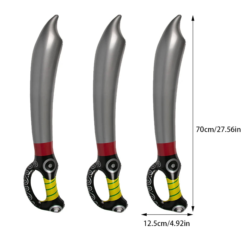 Piraten Schwert aufblasbar Set 3 oder 6 Stuck, grau-silberne Klinge mit schwarz-gelbem Griff, PVC 70cm