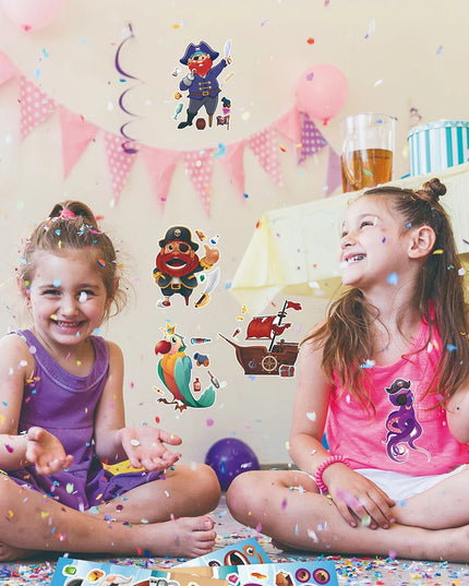 Piraten Mottoparty Aufkleber Kinder beim Basteln