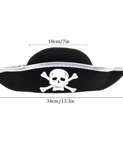 Piratenhut Totenkopf schwarz Filz mit silberner Borte