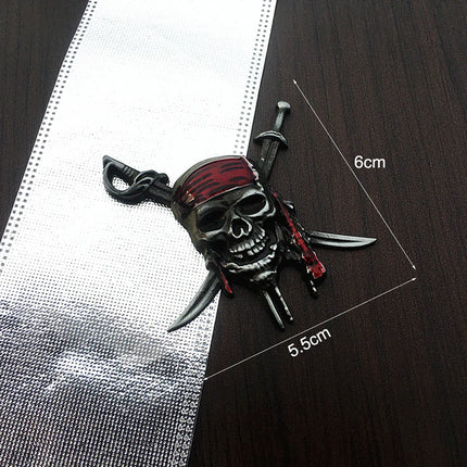 Totenkopf Metall Aufkleber Silber 3D Piraten Emblem mit Massstab