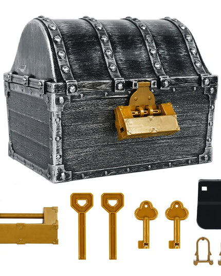 Piratentruhe Party Set silber schwarz Kunststoff mit Schloss Zubehoer