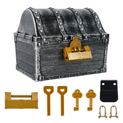 Piratentruhe Party Set silber schwarz Kunststoff mit Schloss Zubehoer