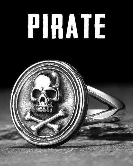 Goldener Piraten-Totenkopf Ring mit Sabeln