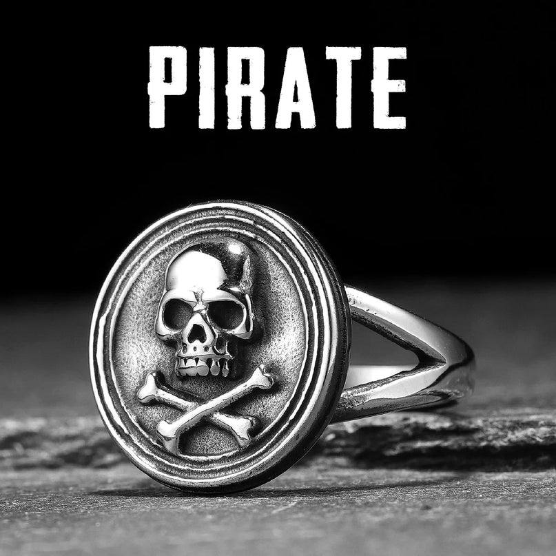Goldener Piraten-Totenkopf Ring mit Sabeln