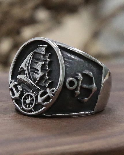 Silberner Piraten-Segelschiff Ring