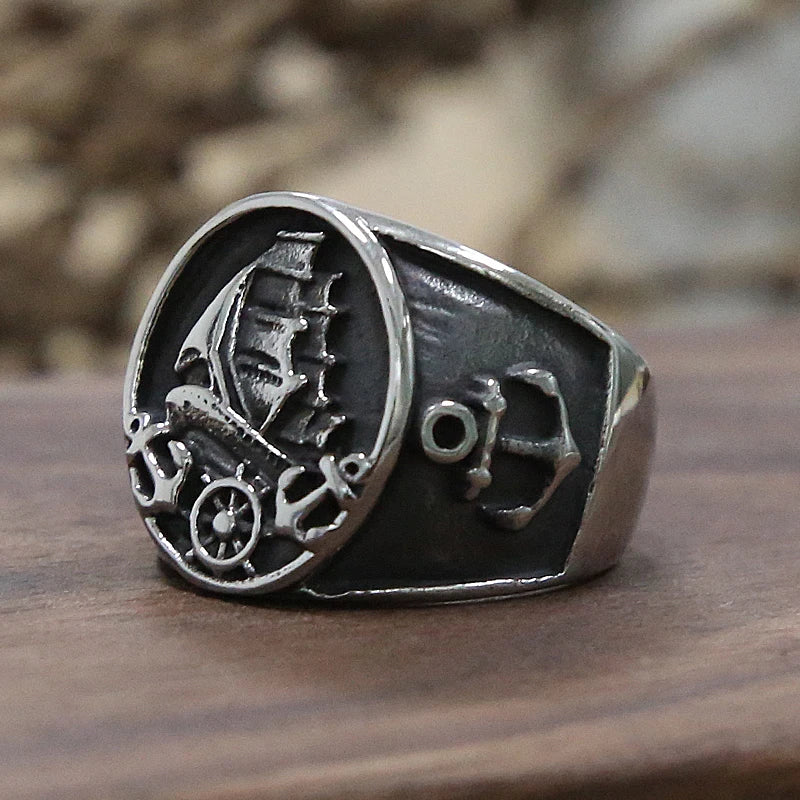 Silberner Piraten-Segelschiff Ring