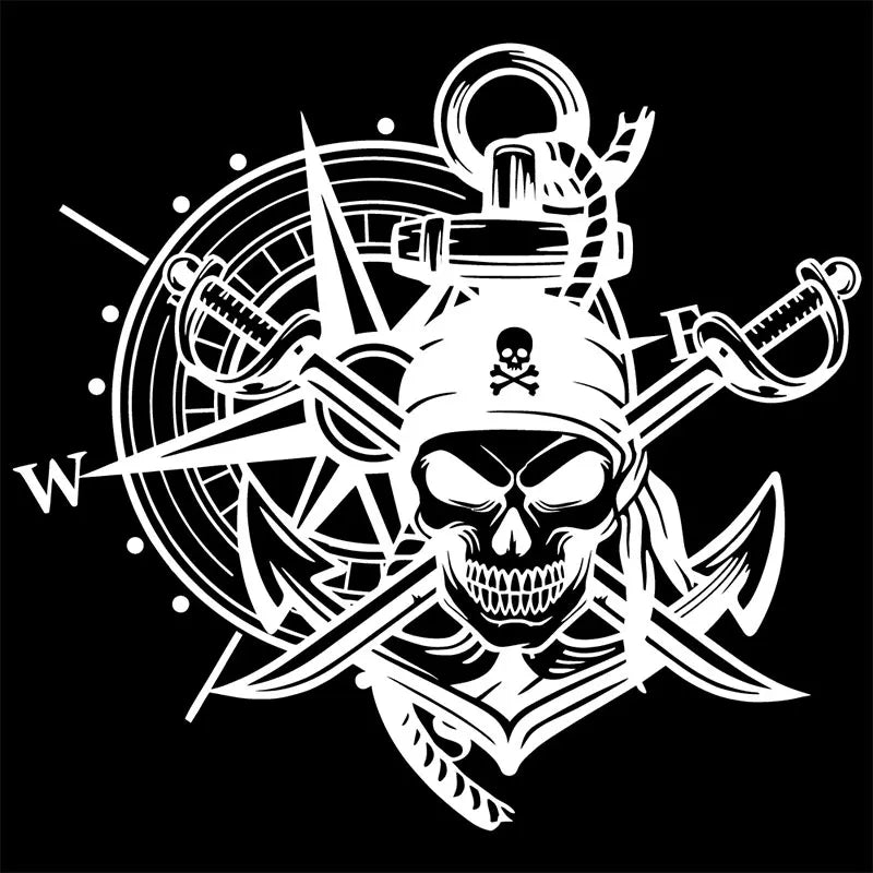 Piraten Aufkleber Wohnwagen weiss 50x46cm Totenkopf Kompass