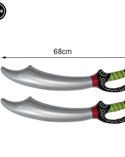 2 aufblasbare Piraten Schwert LARP je 68cm, silberne Klinge mit schwarz-grunem Ornamentgriff, PVC