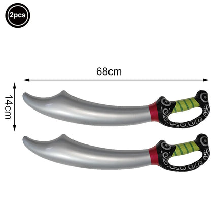 2 aufblasbare Piraten Schwert LARP je 68cm, silberne Klinge mit schwarz-grunem Ornamentgriff, PVC